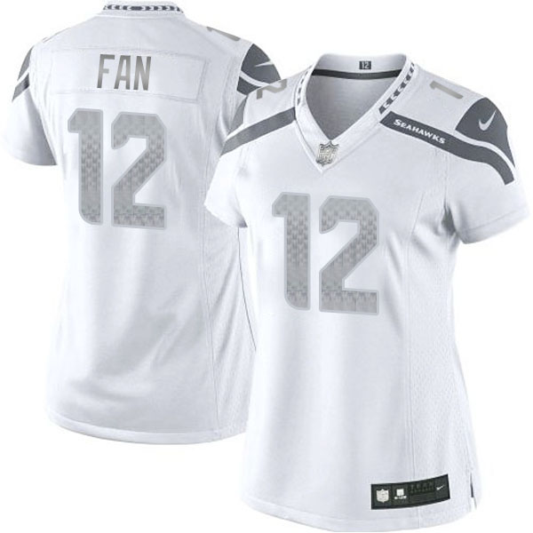 Women's Seattle Seahawks #12 12th Fan Nike White Platinum Jersey