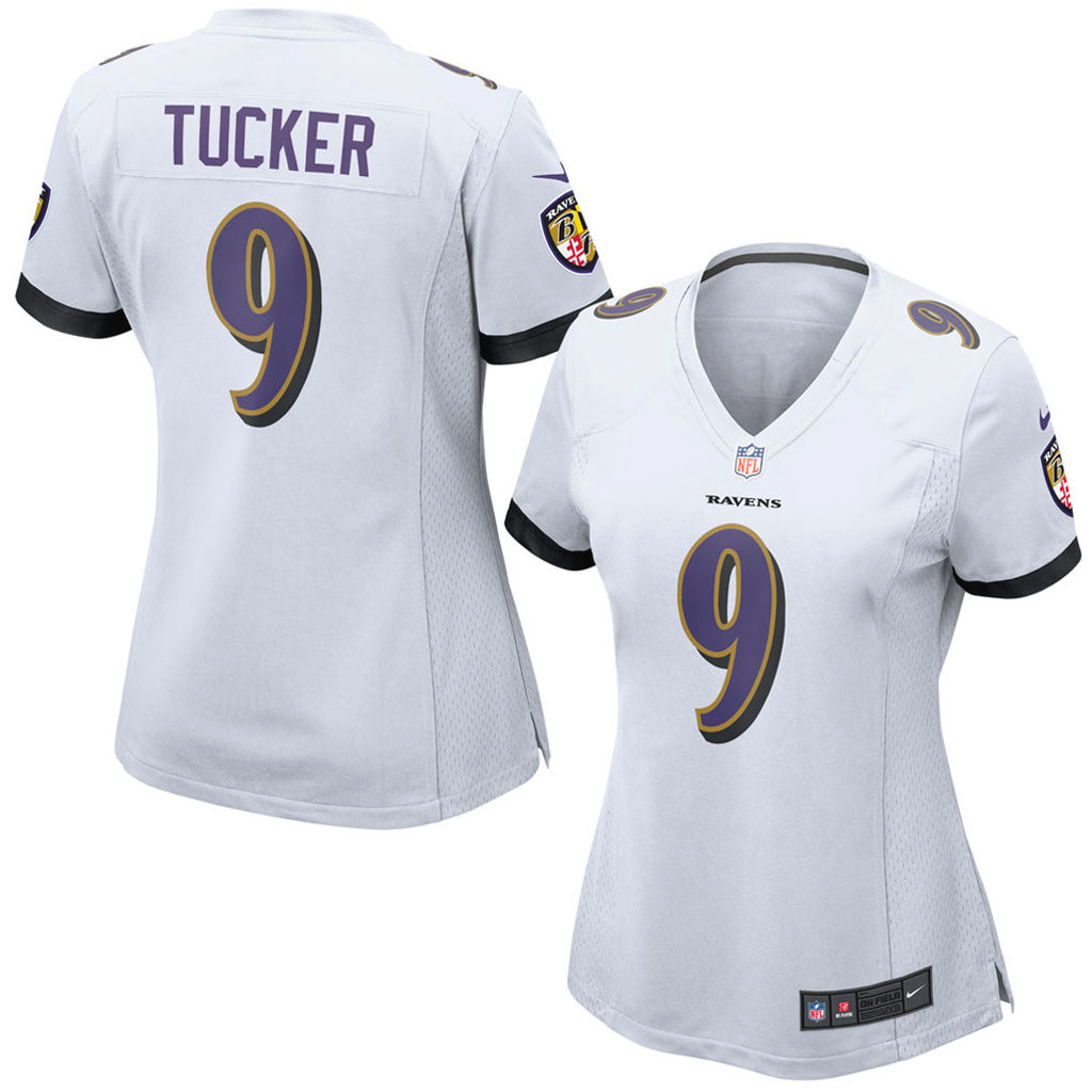 Women NFL Baltimore Ravens #9 Justin Tucker White Game Jersey