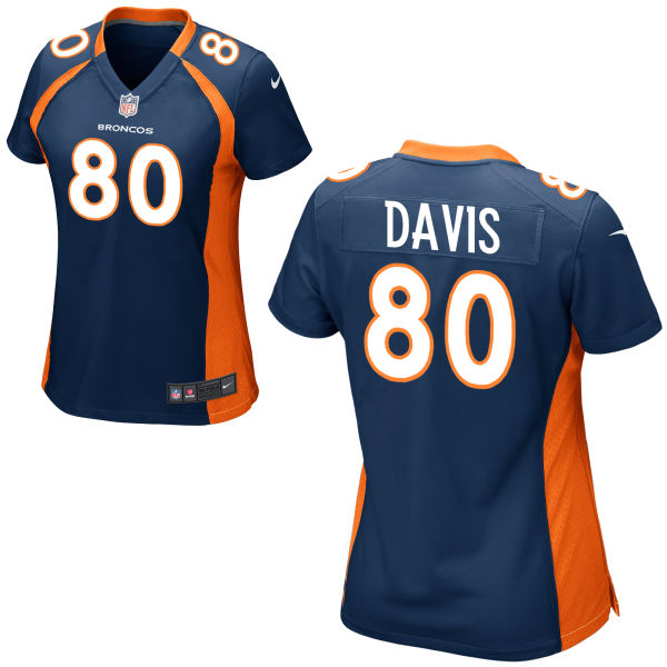 Women's Denver Broncos #80 Vernon Davis Navy Blue Game Jersey