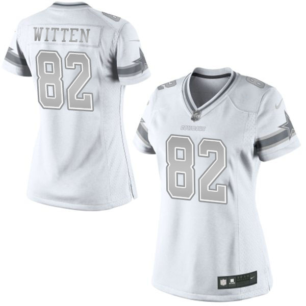 Women's Dallas Cowboys #82 Jason Witten White Platinum Limited Jersey