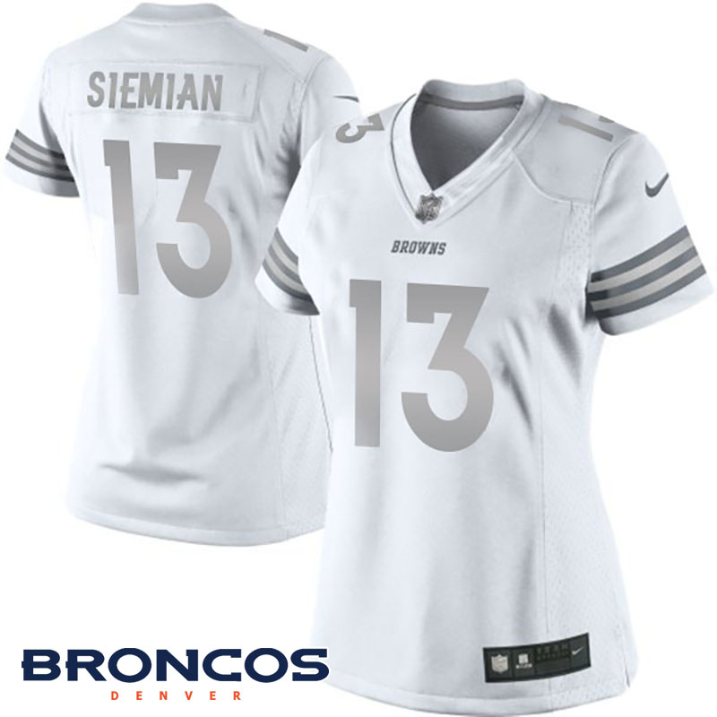 Women Denver Broncos #13 Trevor Siemian White Platinum Limited Jersey