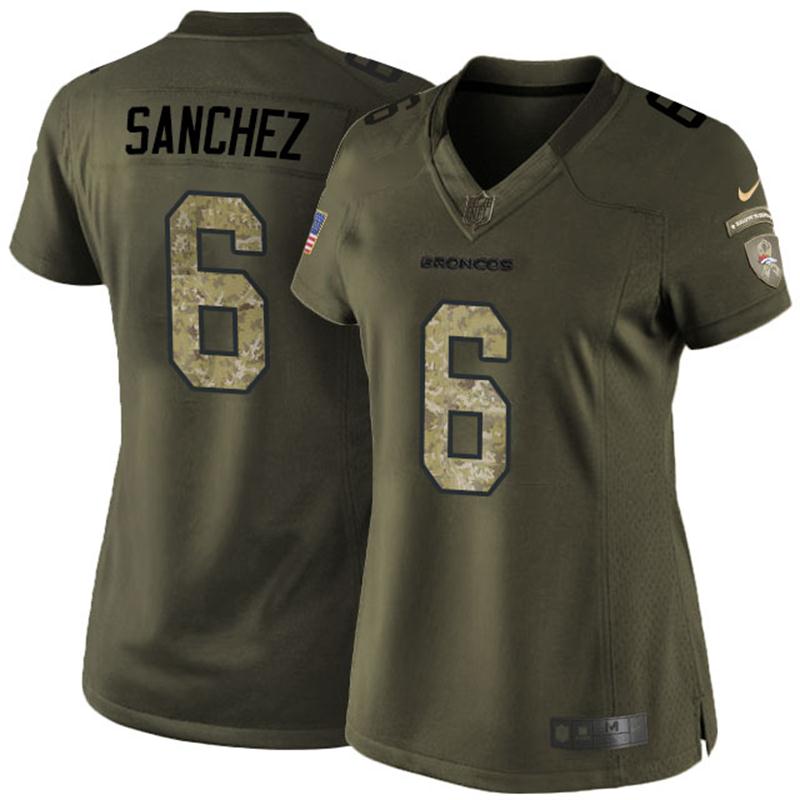 Women Denver Broncos #6 Mark Sanchez Green Salute To Service Jersey