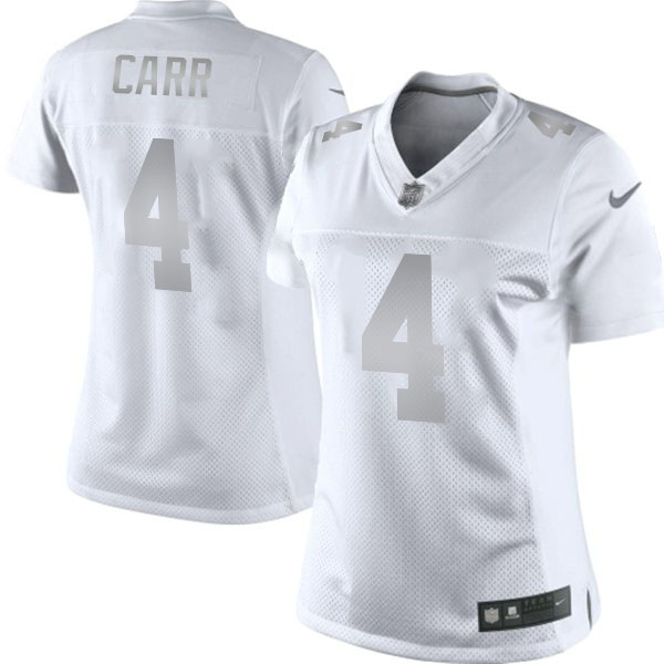 Womens Oakland Raiders #4 Derek Carr White Platinum Limited Jersey