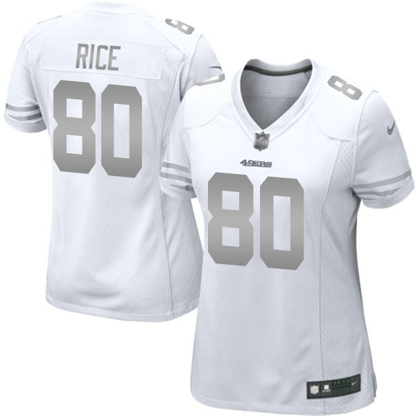 Women's San Francisco 49ers #80 Jerry Rice Nike White Platinum Jersey