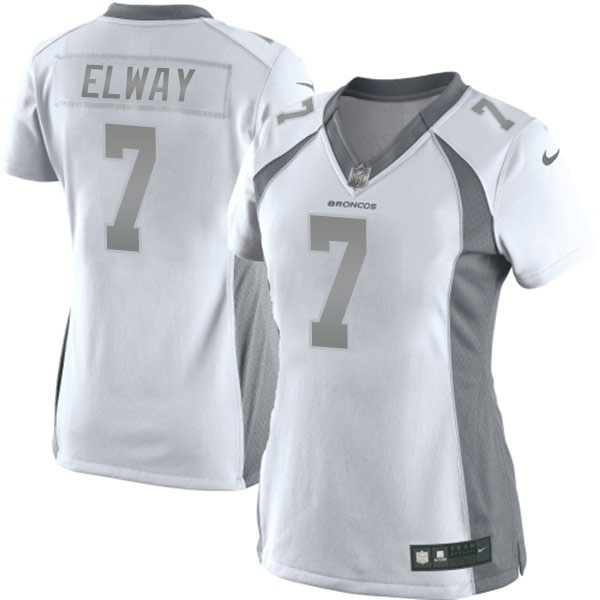 Women's Denver Broncos #7 John Elway Nike White Platinum Jersey