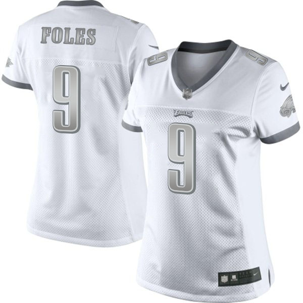 Women's Philadelphia Eagles #9 Nick Foles Nike White Platinum Jersey