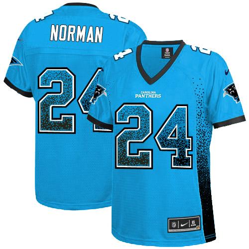 Women's Carolina Panthers #24 Josh Norman Blue Drift Fashion Jersey