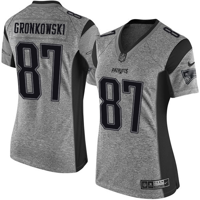 Women's New England Patriots #87 Rob Gronkowski Gridiron Gray Limited Jersey