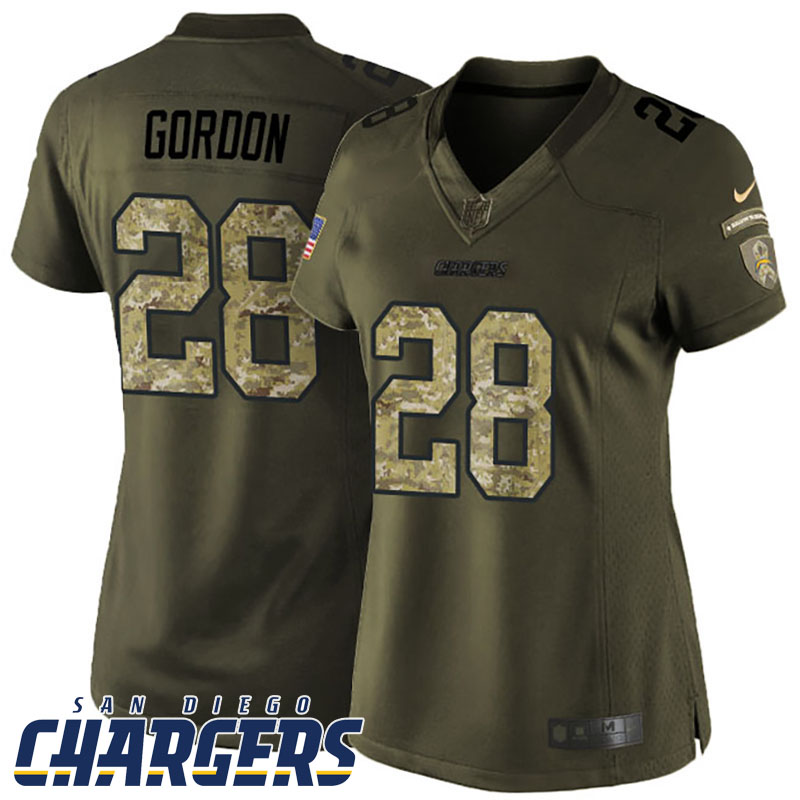 Women San Diego Chargers #28 Melvin Gordon Green Salute To Service Jersey