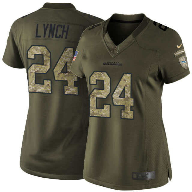 Women's Seattle Seahawks #24 Marshawn Lynch Green Salute To Service Limited Jersey