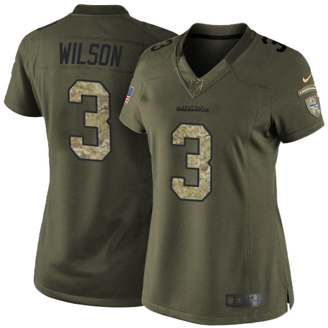 Women's Seattle Seahawks #3 Russell Wilson Green Camo Salute To Service Limited Jersey