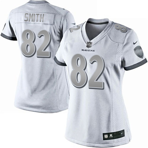 Women's Baltimore Ravens #82 Torrey Smith Nike White Platinum Jersey