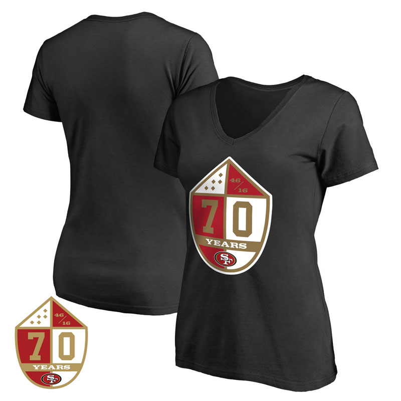 Women's San Francisco 49ers Black Pro Line 70th Anniversary T-Shirt