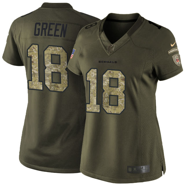 Women's Cincinnati Bengals #18 AJ Green Green Salute To Service Limited Jersey