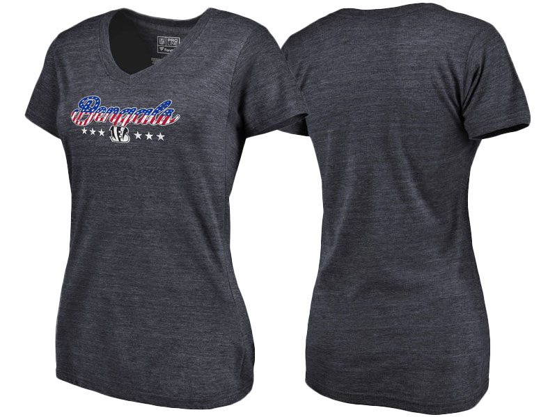 Cincinnati Bengals Navy Spangled Script Tri-Blend T-Shirt