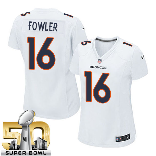 Women's Denver Broncos #16 Bennie Fowler White Super Bowl 50 Game Event Jersey