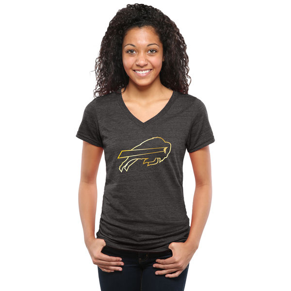 Womens Buffalo Bills Black Gold Collection V-Neck Tri-Bend T-Shirt