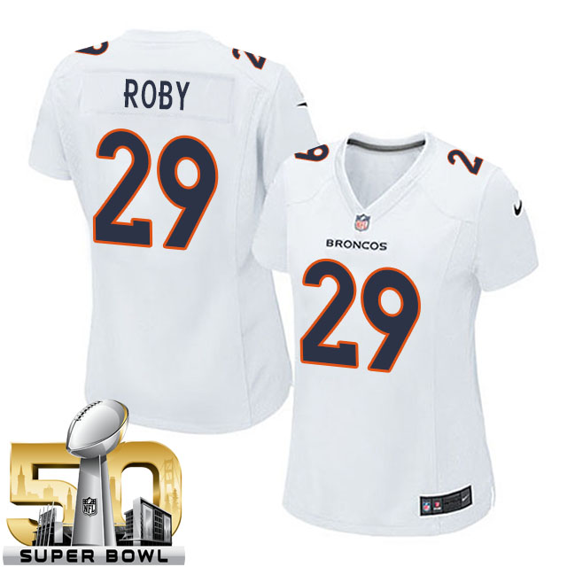 Women's Denver Broncos #29 Bradley Roby White Super Bowl 50 Game Event Jersey