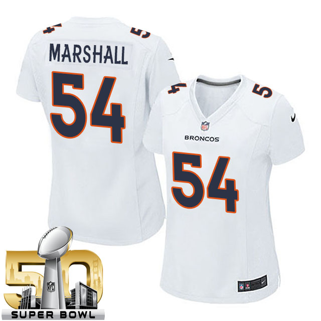 Women's Denver Broncos #54 Brandon Marshall White Super Bowl 50 Game Event Jersey