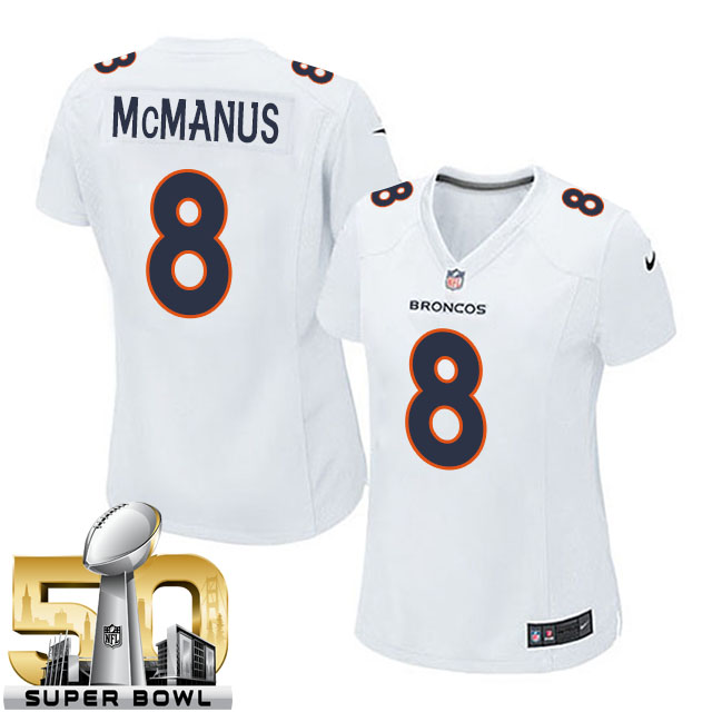 Women's Denver Broncos #8 Brandon Mcmanus White Super Bowl 50 Game Event Jersey