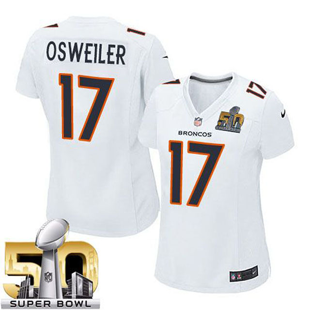 Women's Denver Broncos #17 Brock Osweiler White Super Bowl 50 Game Event Jersey