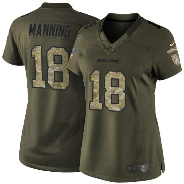 Women's Denver Broncos #18 Peyton Manning Green Camo Salute To Service Limited Jersey