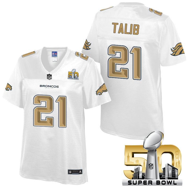 Women's Denver Broncos #21 Aqib Talib White 2016 Super Bowl 50th Pro Line Fashion Jersey