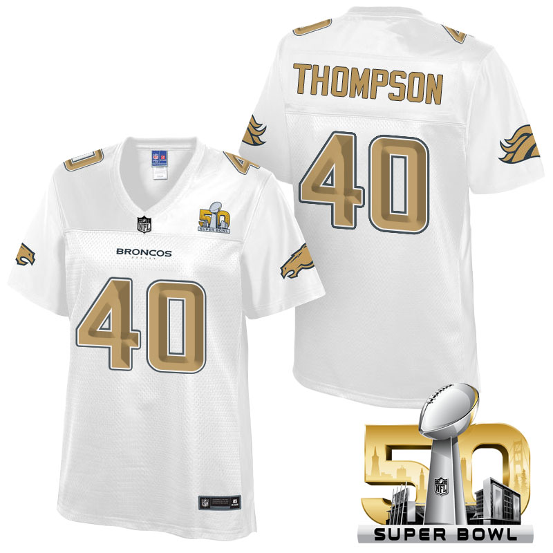 Women's Denver Broncos #40 Juwan Thompson White 2016 Super Bowl 50th Pro Line Fashion Jersey