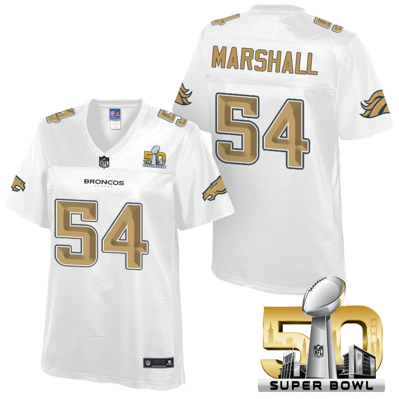 Women's Denver Broncos #54 Brandon Marshall White 2016 Super Bowl 50th Pro Line Fashion Jersey