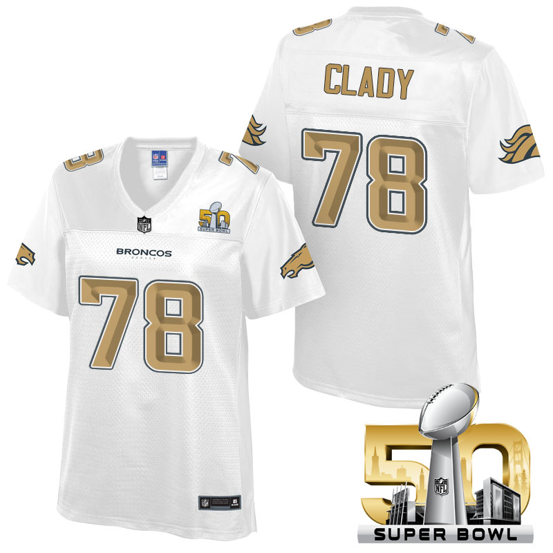 Women's Denver Broncos #78 Ryan Clady White 2016 Super Bowl 50th Pro Line Fashion Jersey