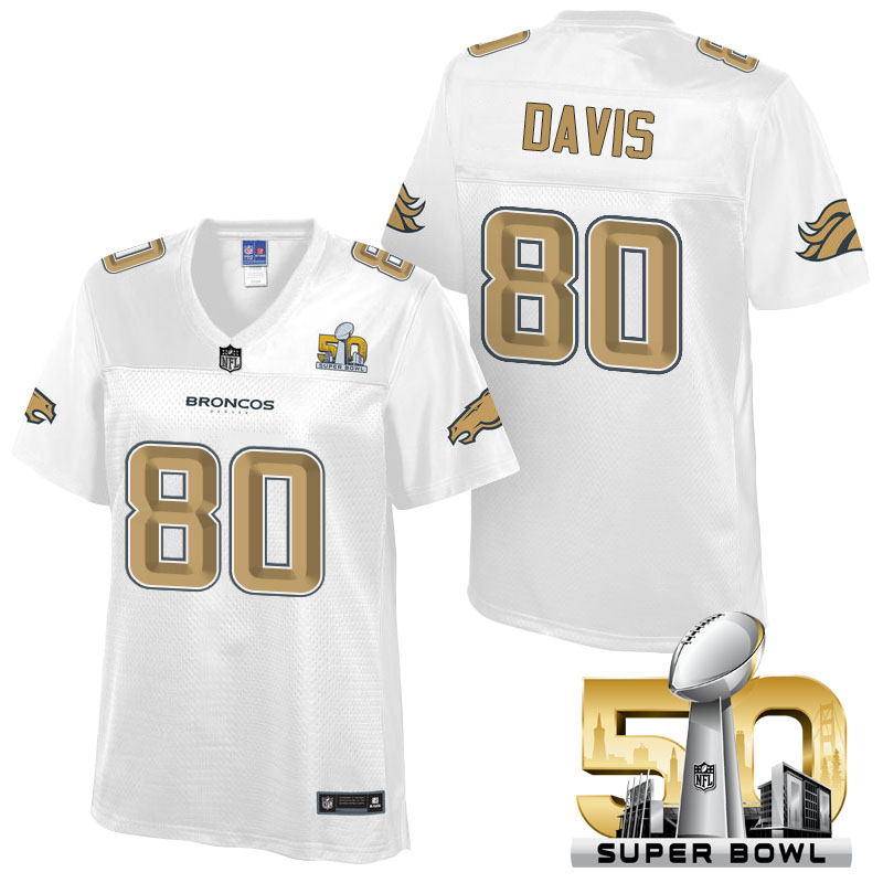 Women's Denver Broncos #80 Vernon Davis White 2016 Super Bowl 50th Pro Line Fashion Jersey