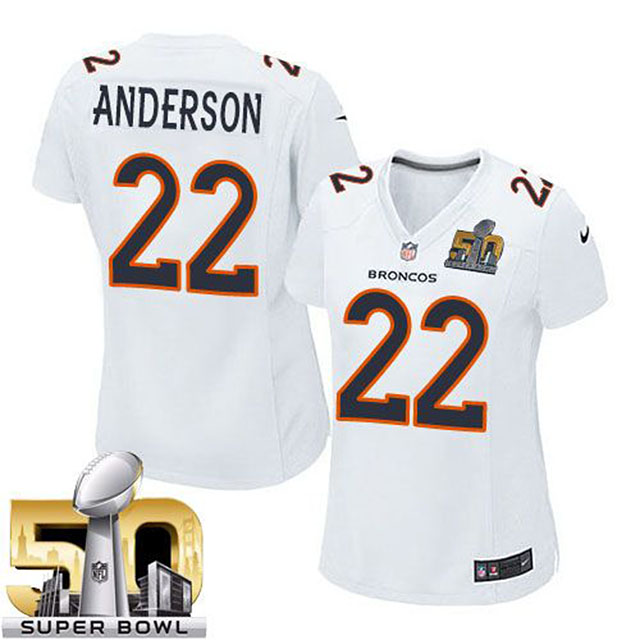 Women's Denver Broncos #22 C.j. Anderson White Super Bowl 50 Game Event Jersey