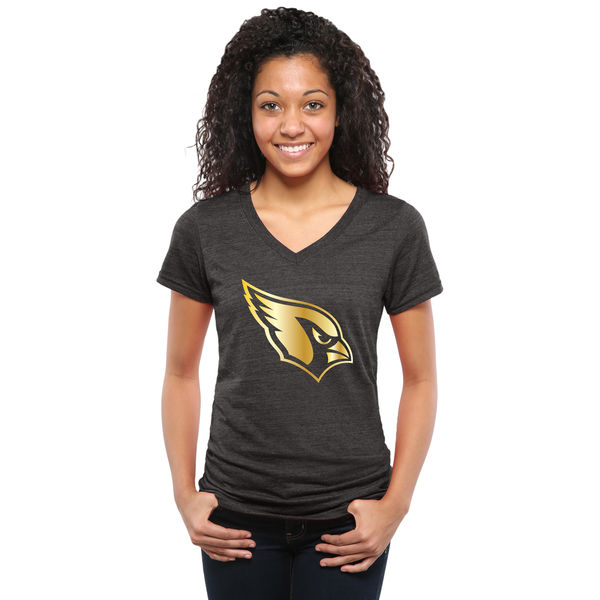 Womens Arizona Cardinals Black Gold Collection V-Neck Tri-Bend T-Shirt