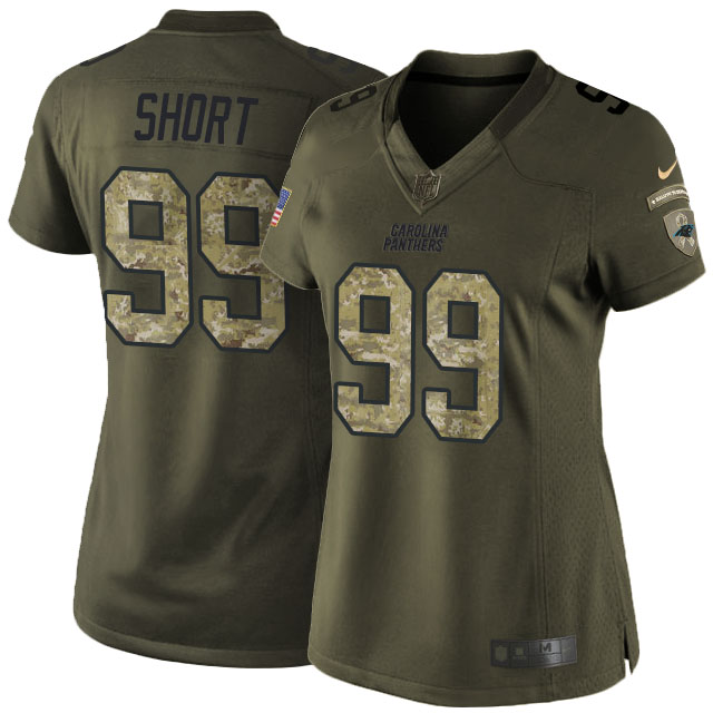 Womens Carolina Panthers #99 Green Camo Kawann Short Salute To Service Jersey