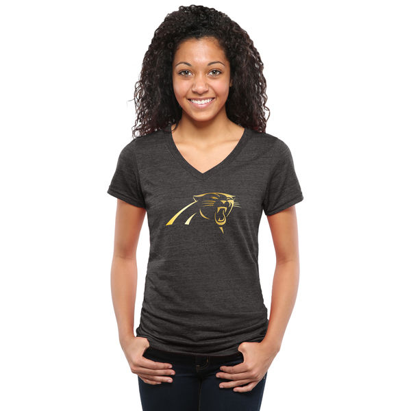 Womens Carolina Panthers Black Gold Collection V-Neck Tri-Bend T-Shirt