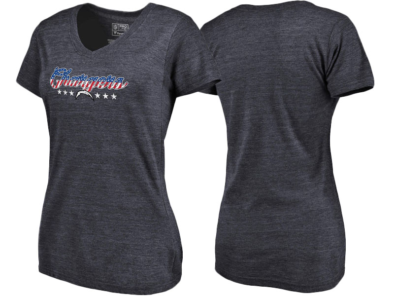 Los Angeles Chargers Navy Spangled Script Tri-Blend T-Shirt