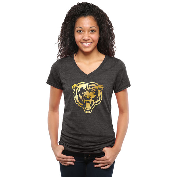 Womens Chicago Bears Black Gold Collection V-Neck Tri-Bend T-Shirt