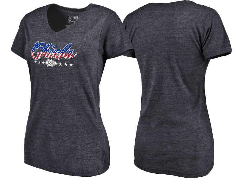 Kansas City Chiefs Navy Spangled Script Tri-Blend T-Shirt