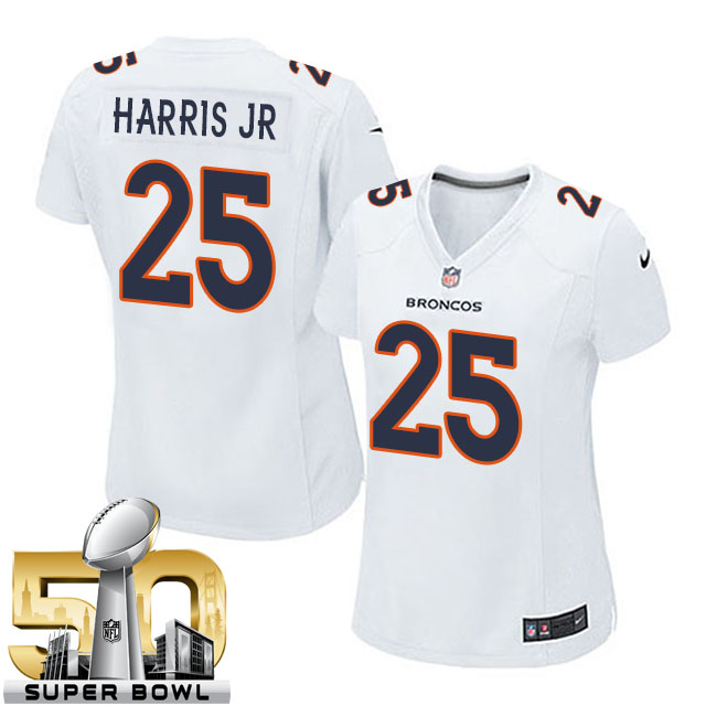 Women's Denver Broncos #25 Chris Harris JR White Super Bowl 50 Game Event Jersey