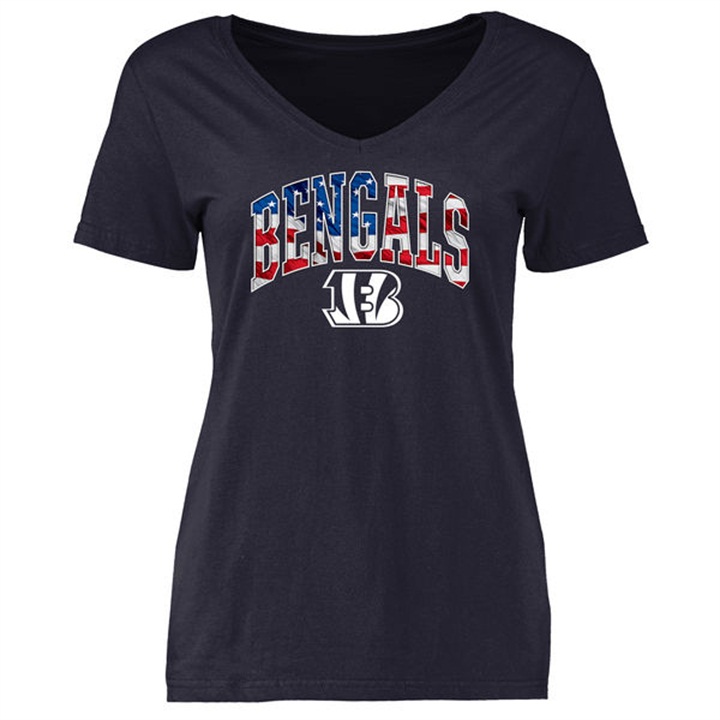 Womens Cincinnati Bengals Pro Line Navy Banner Wave T-shirt