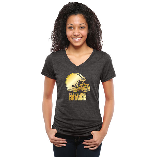 Womens Cleveland Browns Black Gold Collection V-Neck Tri-Bend T-Shirt