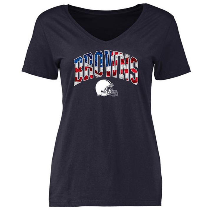 Womens Cleveland Browns Pro Line Navy Banner Wave T-shirt