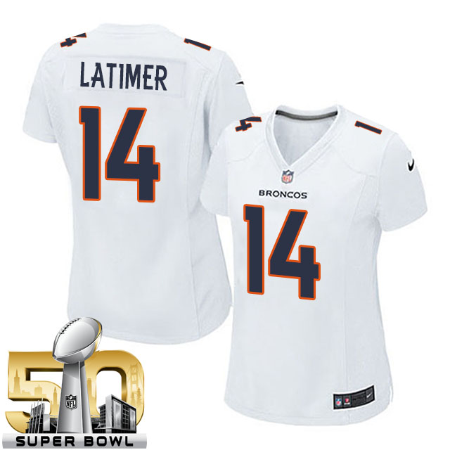 Women's Denver Broncos #14 Cody Latimer White Super Bowl 50 Game Event Jersey