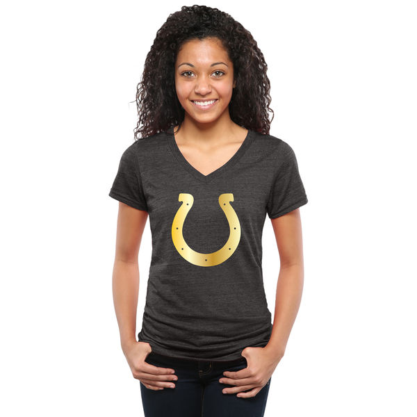 Womens Indianapolis Colts Black Gold Collection V-Neck Tri-Bend T-Shirt