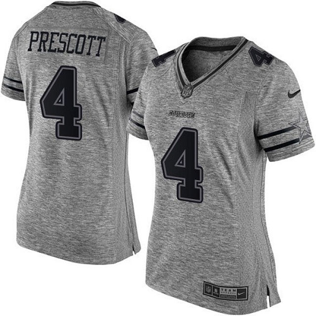 Women's Dallas Cowboys #4 Dak Prescott Gray Gridiron Limited Jersey