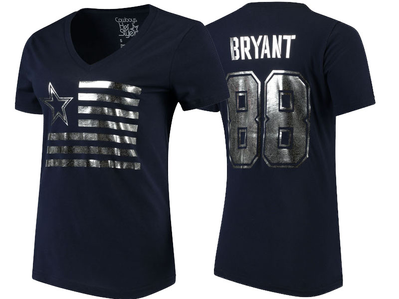 Dallas Cowboys #88 Dez Bryant Navy Foil Field Name & Number T-Shirt