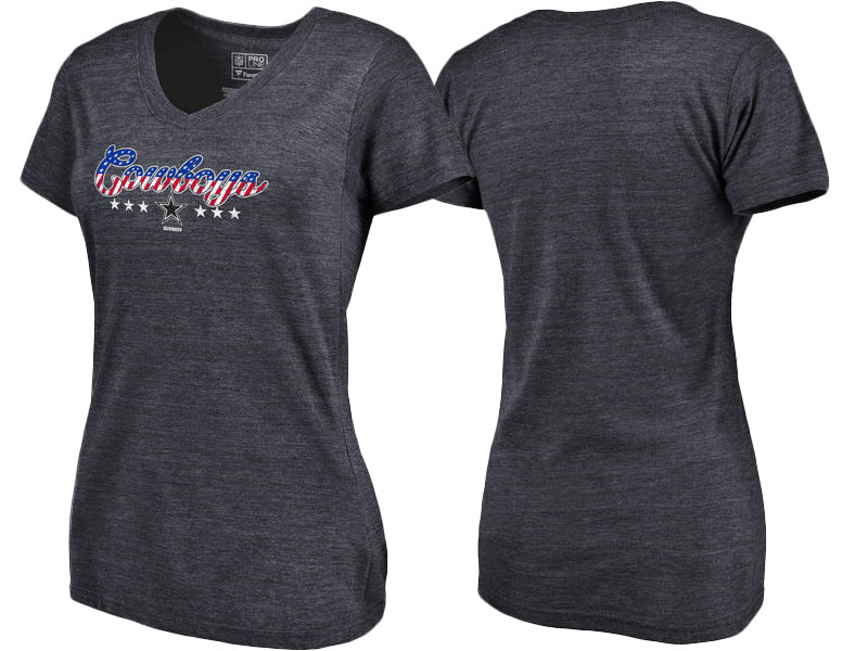 Dallas Cowboys Navy Spangled Script Tri-Blend T-Shirt