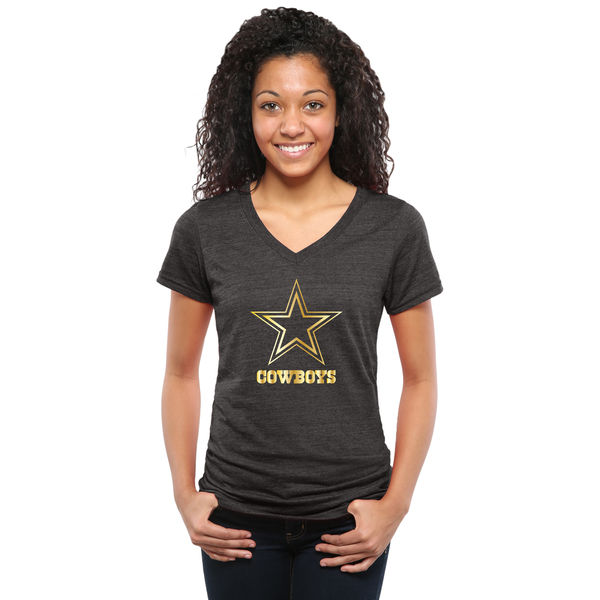 Womens Dalla Cowboys Black Gold Collection V-Neck Tri-Bend T-Shirt