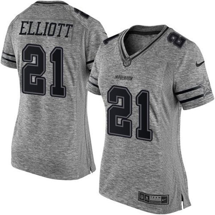 Womens Dallas Cowboys #21 Ezekiel Elliott Gray Gridiron Limited Jersey