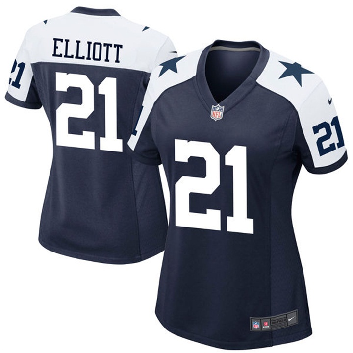 Womens Dallas Cowboys #21 Ezekiel Elliott Navy Alternate Game Jersey